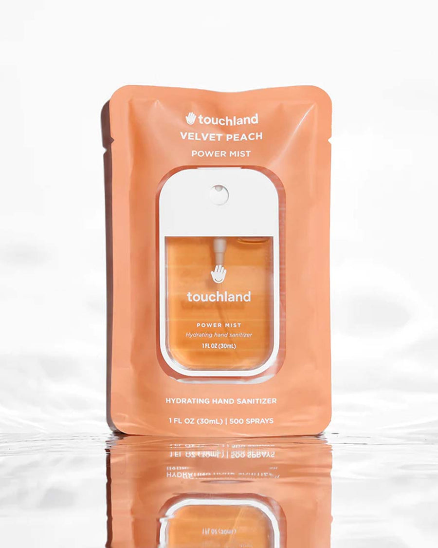 packaged bottom of velvet peach touchland hand sanitizer