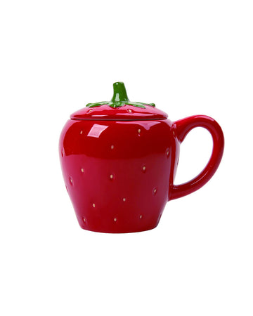 red strawberry mug with matching lid
