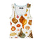 white tank with colorful seashell print and blue trim