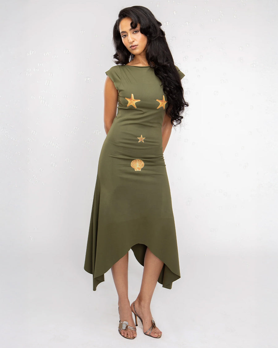 seaweed green dress Jia bandeau