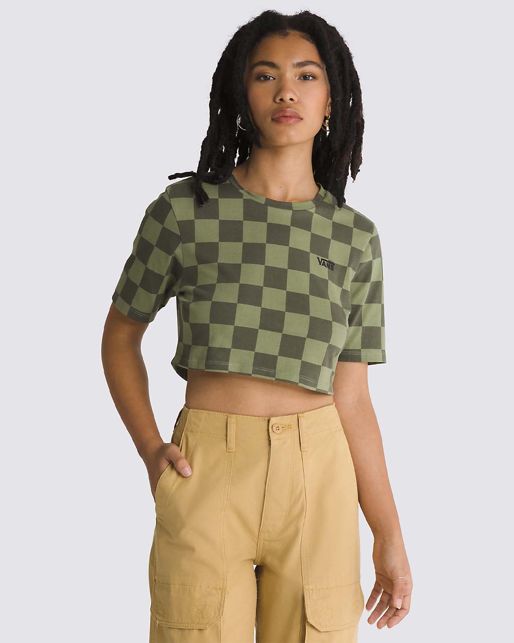 Checker Crew Crop T-Shirt - Olivine – ban.do