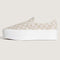 side view of mushroom and marshmallow checkered stackform sneakers