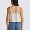 back view of model wearing oatmeal cropped tank with square neckline
