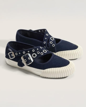 navy strappy mary jane shoes with grommet details