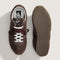 top and bottom view of brown vans super low pro trainer sneakers  with white and brown  laces