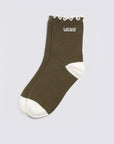 green/brown vans crew socks with white accents