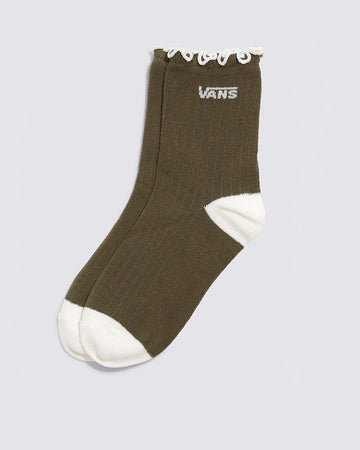 green/brown vans crew socks with white accents