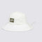 white bucket hat with strap and green 'vans off the wall' patch