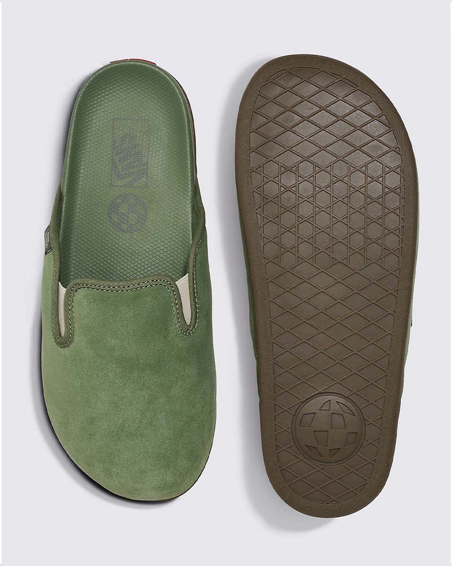 top and bottom view of green mules