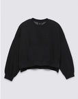 black cropped sweatshirt with hi-lo hem, kangaroo pocket, and blouson sleeves
