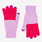 fuschia and lilac color block gloves with tech compatible fingertips