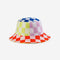 back view of  rainbow checkered patchwork bucket hat