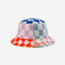 front view of  rainbow checkered patchwork bucket hat