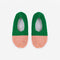split pink and green ribbed slippers