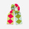 tied yellow, pink, blue and green harlequin mini scarf