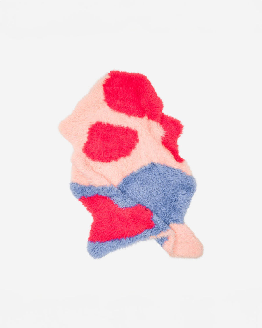 scrunched pink, red and periwinkle faux sheepskin