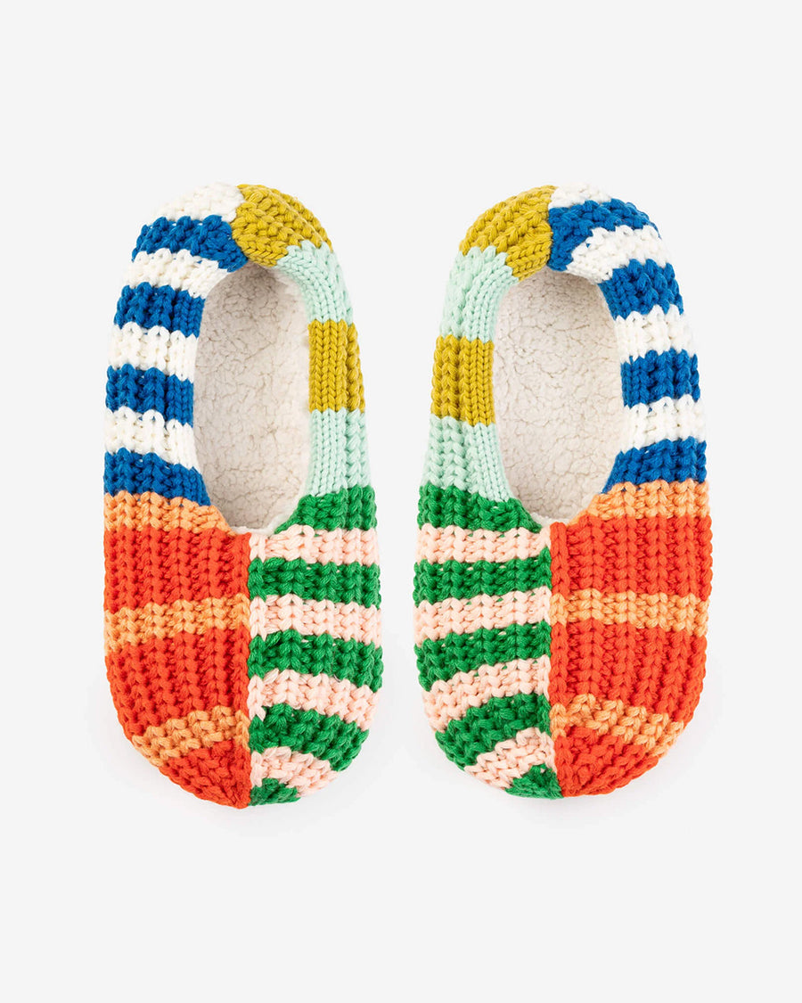 multi-color stripe fleece slippers