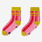 pink and red stripe socks with chartreuse trim