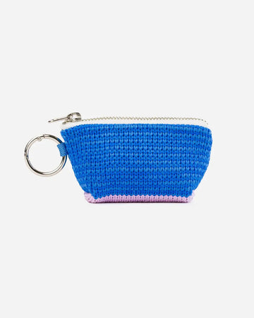 cobalt raffia bag charm with lavender bottom