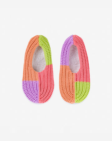 pink, orange, lime and lilac colorblock slippers