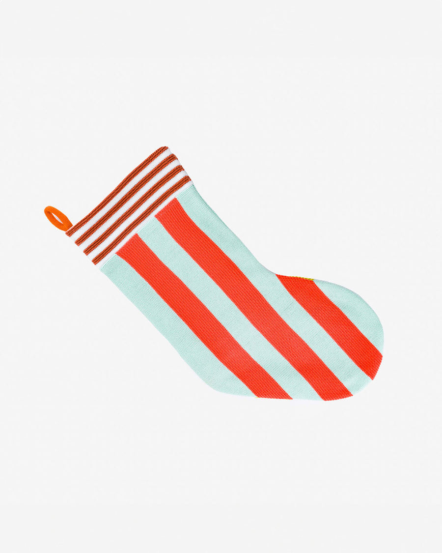 jade and red vertical stripe stocking