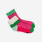 pink and and green colorblock varsity house socks with fuzzy interior
