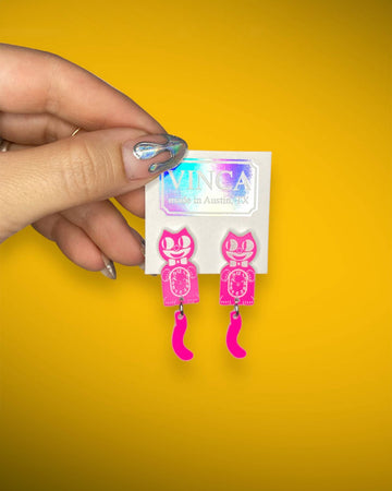 pink mini kit cat clock earrings