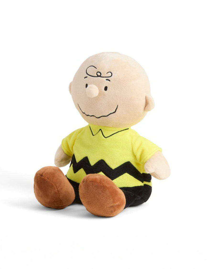 side view of charlie brown heating plush