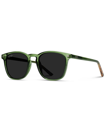 crystal green sunglasses with brown ends and black lenses
