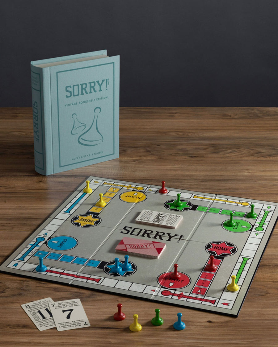 book shaped sorry! vintage game with full game board and pieces