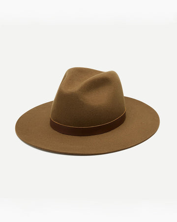 olive brown wide brim hat with brown trim