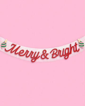 white iridescent fringe and red glitter 'merry & bright; set of 2 banners