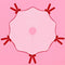 light pink tree skirt with red velvet bows and red scalloped trim flat