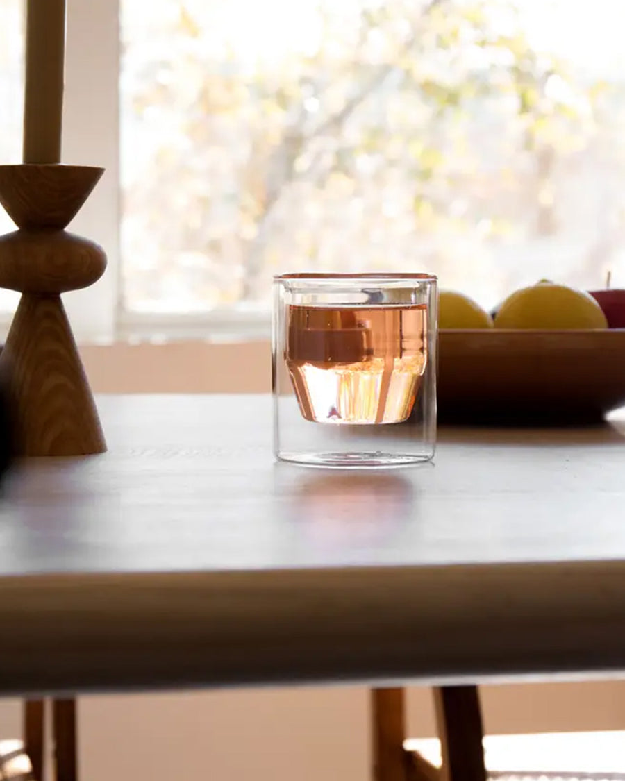 clear double wall glass on a table