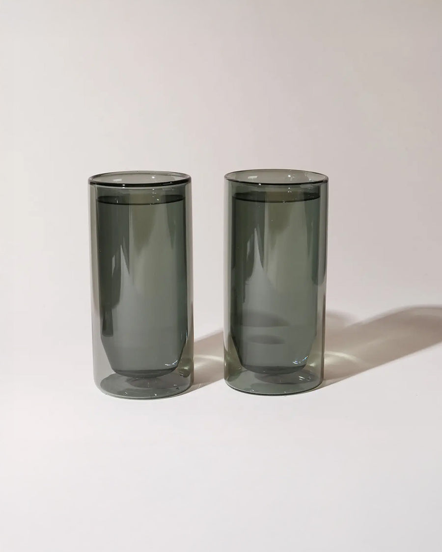 set of 2 Double-Wall Gray Glass Set - 16 oz.