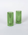 staggered set of 2 double wall green 16 oz. glasses