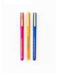 set of three pens with book sayings: you're my favorite character', you're an instant classic', and 'you deserve rave reviews'