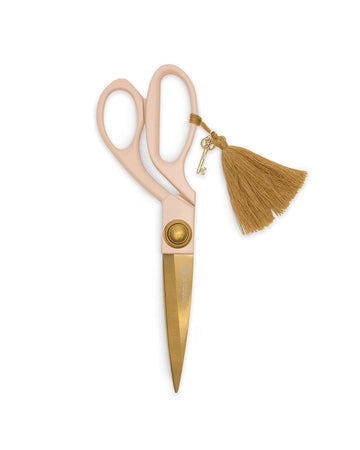 dusty blush scissors with gold shears and tan tassel with key charm