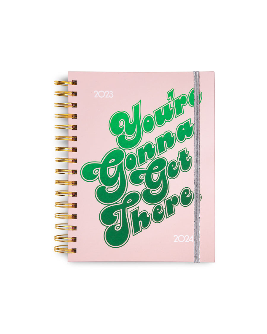 17-month medium planner with light pink ground and green 'you're gonna get there' across the front
