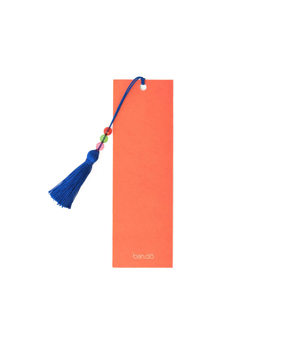 back view of rainbow bookmark that said 'here for the plot twist' with blue tassel