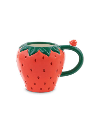 12 oz. strawberry ceramic mug with 3D snail on the handle