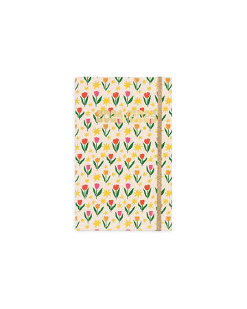 cream 17-month classic planner with pink, red and orange tulips and star print