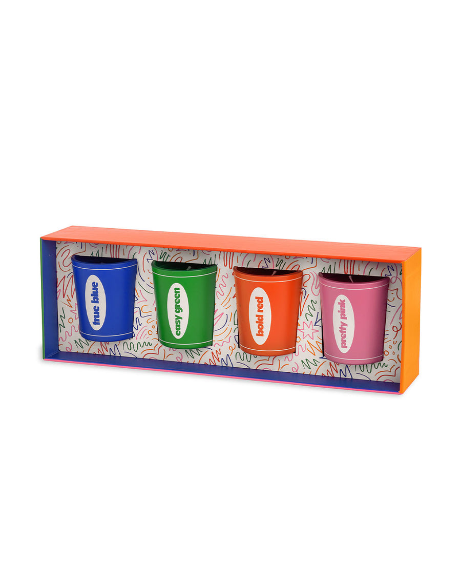 set of 4 crayon inspired candle votives in opened box