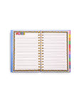 lined notes pages with colorful checkerboard border