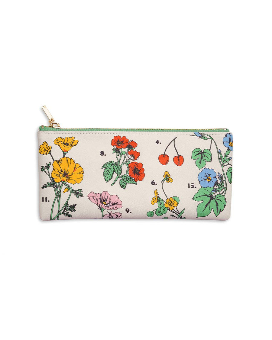 leatherette pencil pouch with botanical floral print