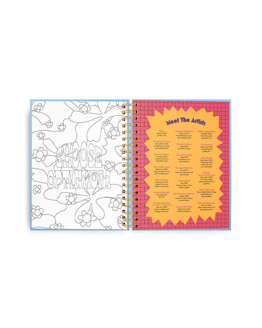 meet the artists and choose 'optimism' coloring page