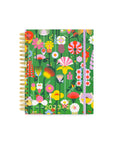 large 17-month planner with green ground and colorful abstract floral print
