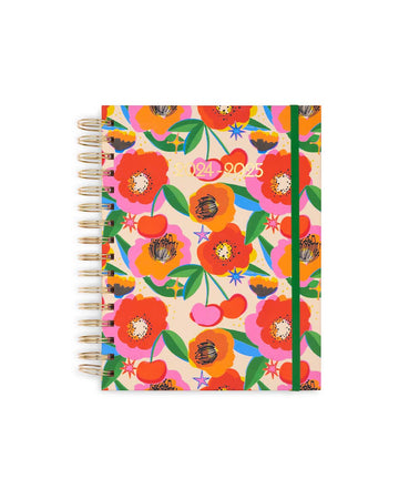 cream 17-month planner with colorful floral and cherry print