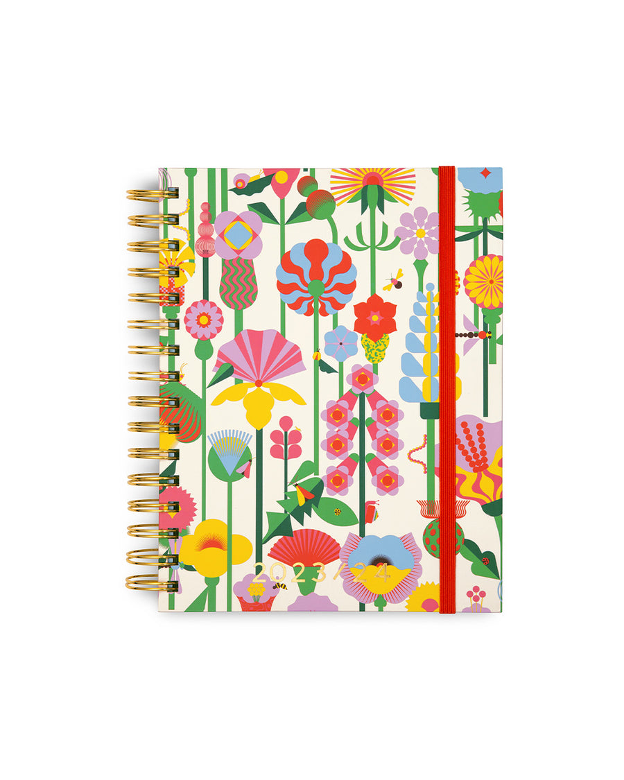 medium 17-month planner with cream ground and colorful abstract floral print