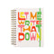 cream 17-month planner with colorful 'let me write that down' typography